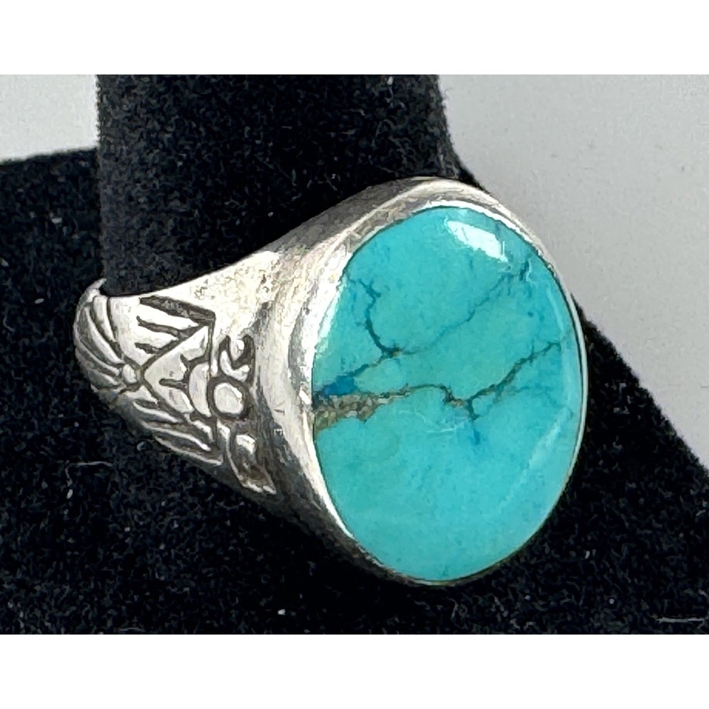 Southwestern Silver Turquoise Thunderbird Size 10 Ring 9.9g Vintage